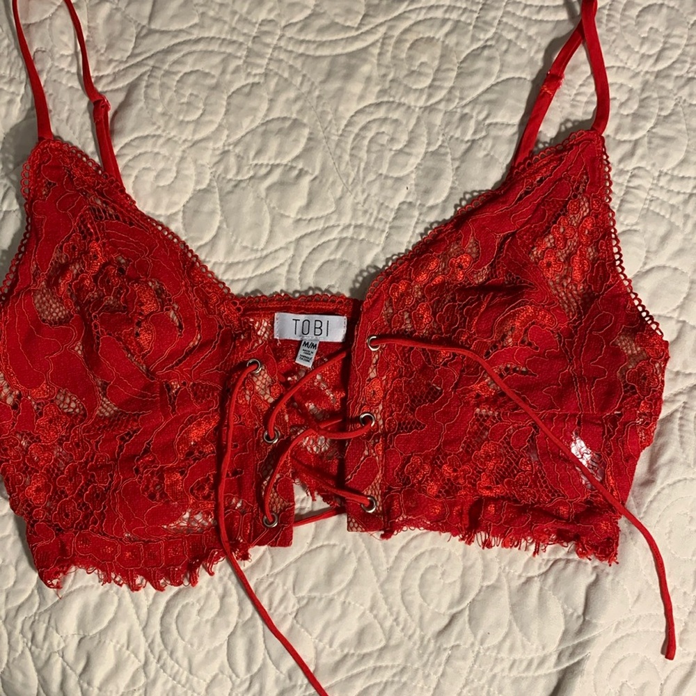 Tobi red Lacy bra top size M